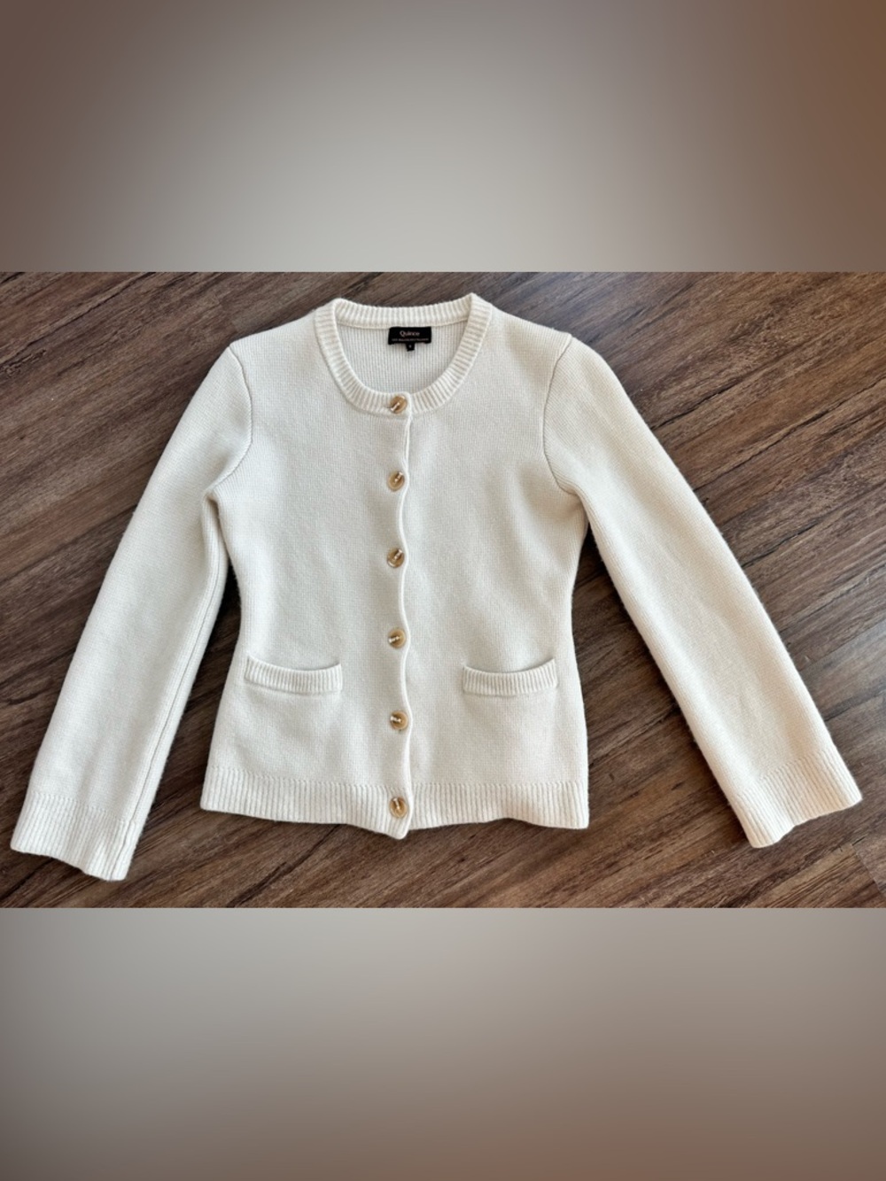 Quince Mongolian Cashmere Structured Cardigan in Ivory. Size S - Picture 4 of 16